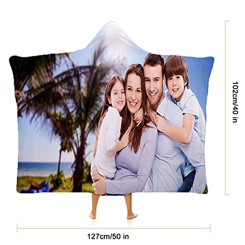 JKSER Custom Hooded Blankets, Personalized Wearable Blanket with Pictures and Text, Flannel Gift for Family, Best Friend, Lover or Wife, Variety of Colors can be Selected 40 Inx 50In, 40Inx50In