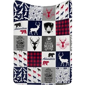 zochoten woodland deer and bear flannel blanket microfiber lightweight decor soft cozy warm fluffy blanket all season for bed couch travel beach 40x30 inches for pets, 40 x 30 in for pets