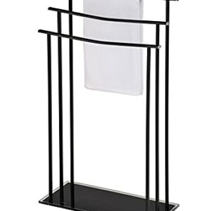 Pilaster Design Modern Hamzi Triple Free Standing Bathroom Towel Rack Stand, Black Metal with Tempered Glass