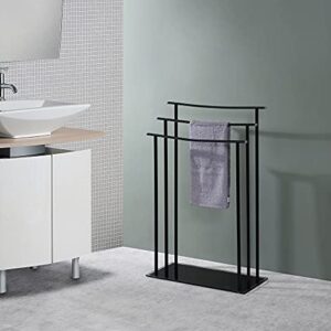 Pilaster Design Modern Hamzi Triple Free Standing Bathroom Towel Rack Stand, Black Metal with Tempered Glass