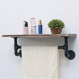 womio industrial pipe bathroom shelves wall mounted with towel bar,19.7in rustic wall decor farmhouse,1 tiered towel rack metal floating shelves towel holder,wall shelf over toilet