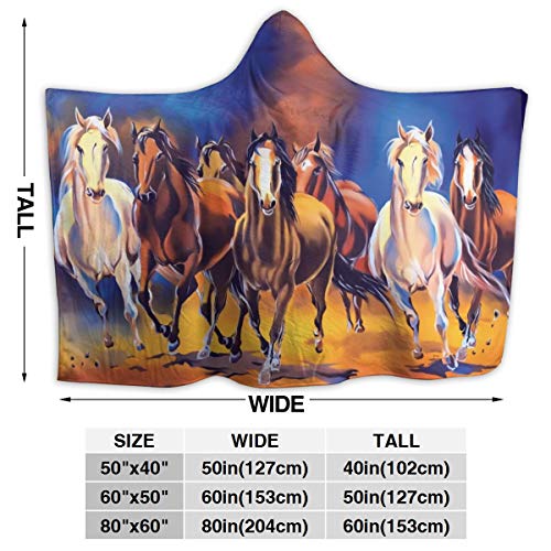 Seven Horses Hoodie Blanket Wearable Throw Blankets for Couch Blanket Hooded for Baby Kids Men Women