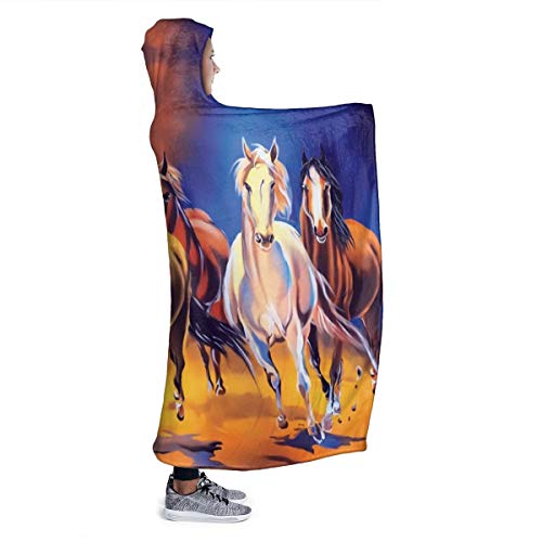 Seven Horses Hoodie Blanket Wearable Throw Blankets for Couch Blanket Hooded for Baby Kids Men Women