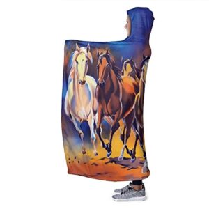 Seven Horses Hoodie Blanket Wearable Throw Blankets for Couch Blanket Hooded for Baby Kids Men Women