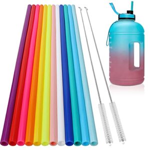 12 pack, extra long 14.5 inch reusable silicone straws for large water bottle -wine bottle - 1 gallon 128 75 64 oz tumbler - flexible drinking straws for extra tall cups - 2 cleaning brushes