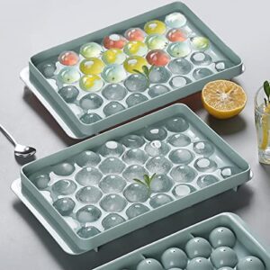 nuoyang round ice cube tray with lid, ice ball maker mold for freezer with container mini circle, ice cube tray making, 33pcs sphere ice chilling cocktail whiskey tea coffee
