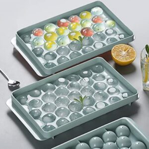 NUOYANG Round Ice Cube Tray with Lid, Ice Ball Maker Mold for Freezer with Container Mini Circle, Ice Cube Tray Making, 33PCS Sphere Ice Chilling Cocktail Whiskey Tea Coffee