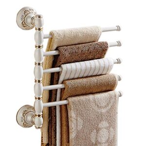 towel rack european-style rotating multi-arm towel bar, space aluminum multi-function bathroom storage rod, new thick base, gold pattern design.