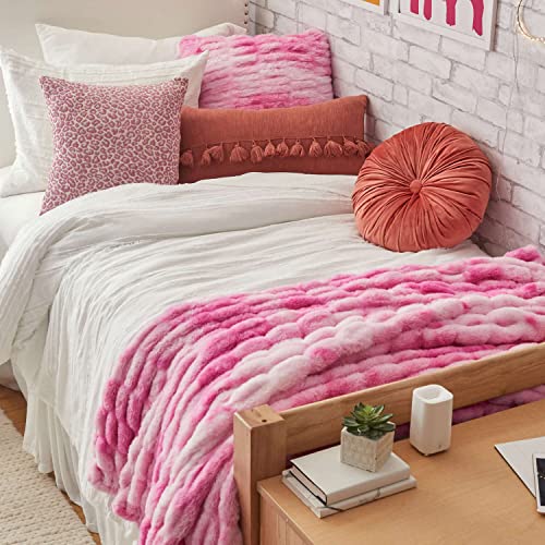 Dormify Faux Fur Throw Blanket | 50" x 60" | Hot Pink | Reversible Dual Sides | Supersoft Accent & Decor | Dorm or Bedroom Essential