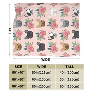 HAZIMCS Flannel Fleece Plush Throw Blanket,French Bulldog Floral Dog Cute pet Gifts Dog Breed Throw for Spring Recliner, Air Conditioning Blanket Quality Washable 50"x40"