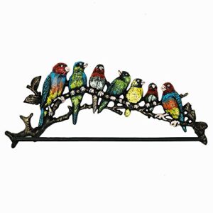 sungmor 12 inch cast iron pipe towel bar wall mounted hanging rack with 7 multi- color birds - unique design rustic style bathroom towel hanger - ideal for home farmhouse villa