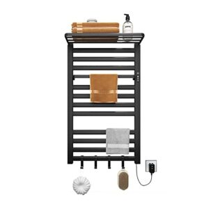 esop towel warmer with timer, 1h-9h 30°c-70°c, electric heated towel racks with top shelf, 400w wall mounted towel warmer racks plug-in aluminum alloy hot towel rack for bathroom, 55 * 90cm