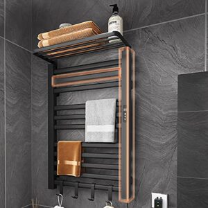 ESOP Towel Warmer with Timer, 1H-9H 30°C-70°C, Electric Heated Towel Racks with Top Shelf, 400W Wall Mounted Towel Warmer Racks Plug-in Aluminum Alloy Hot Towel Rack for Bathroom, 55 * 90cm