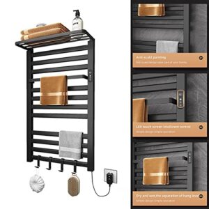 ESOP Towel Warmer with Timer, 1H-9H 30°C-70°C, Electric Heated Towel Racks with Top Shelf, 400W Wall Mounted Towel Warmer Racks Plug-in Aluminum Alloy Hot Towel Rack for Bathroom, 55 * 90cm