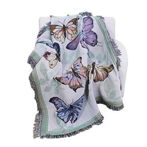phnam butterfly throw blanket with fringe for couch bed soft decorative cozy woven knit warm bed throws reversible for chair, sofa, living room, bedroom (51x63 inches) (butterfly)