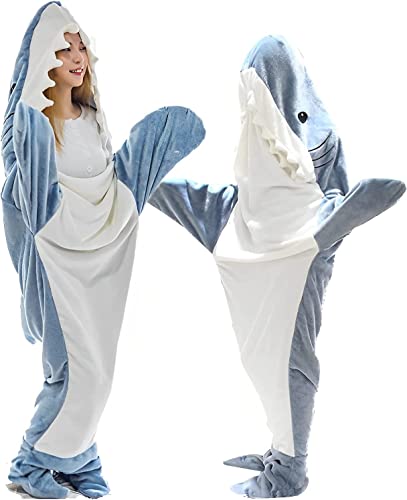 Shark Blanket, Shark Onesie Blanket, Shark Blanket Adult, Wearable Shark Blanket Super Soft Cozy Flannel Hoodie, Shark Blanket Hoodie. (A, 75 X 35.5 inch (L))