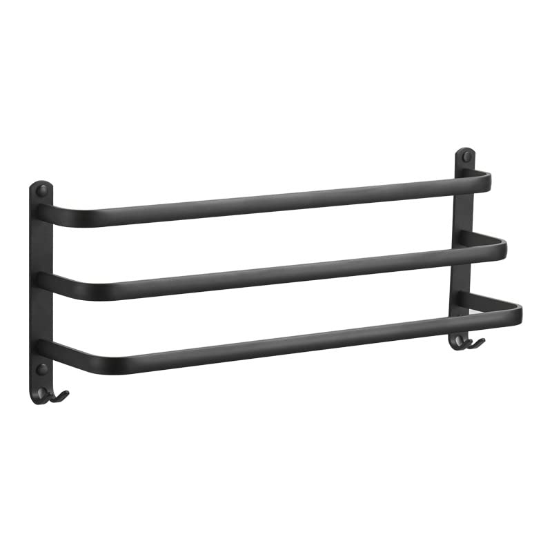 Kindream 3 Tier Towel Bars Hanger Rack Aluminum Towel Holder, 3-Tier Ladder Adhesive Towel Rack Storage Organizer Wall Mounted Space Saving for Bathroom Kitchen Hotel,Black 24Inch