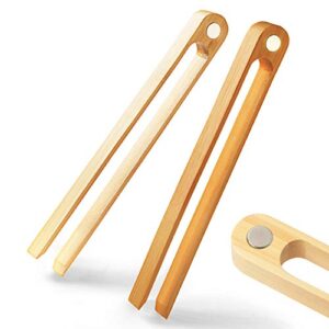 magnetic bamboo toaster tongs: 100% natural 8.7” wood kitchen toast tongs| eco-friendly, space saving modern kitchen accessory for home restaurant | set of 2