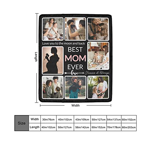 SHIYEL Gifts for Mom Customized Blanket with Photo, Make a Personalized Mother's Day Blankets with Picture Custom Memories Souvenir Sublimation Throw Blanket for Best Mom Ever, 8 Collage Made in USA