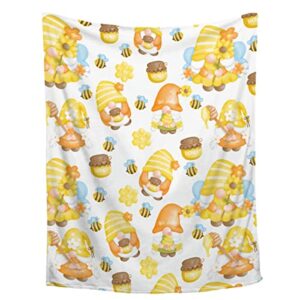 zhongkui gnome flannel throw blanket,gnome blanket with bee for adults/women/kids/friends,gnome gifts blanket for couch sofa bed travel home decor, 60"x80"-adults/twin size