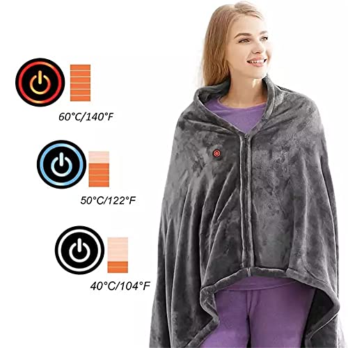 Heating Shawl Blanket, Wearable Heating Blanket, Heating Blanket Plush USB Electric Blanket, Wearable Portable Shoulder and Neck Dump Bag, Machine Washable, 59X33.5 inches (Dark Grey)