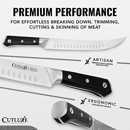 Cutluxe Butcher Knife – 10″ Cimeter & Breaking Knife – Forged High Carbon German Steel – Full Tang & Razor Sharp – Ergonomic Handle Design – Artisan Series