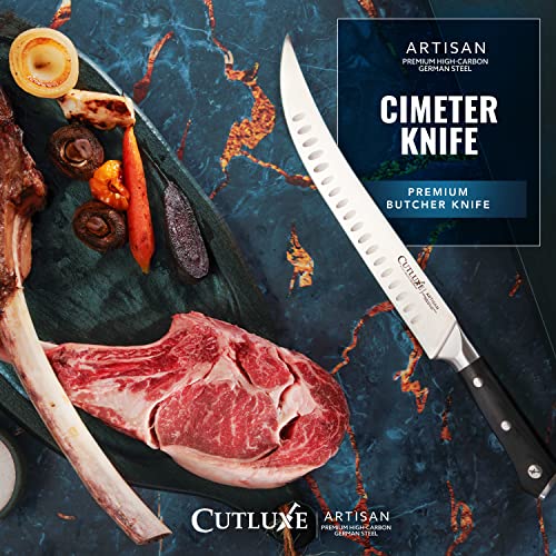 Cutluxe Butcher Knife – 10″ Cimeter & Breaking Knife – Forged High Carbon German Steel – Full Tang & Razor Sharp – Ergonomic Handle Design – Artisan Series