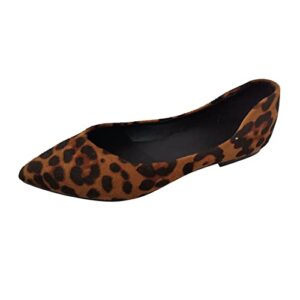 ladies fashion leopard print suede pointed shallow comfortable flat casual shoes ladies dress sandals shoes (brown, 8.5)
