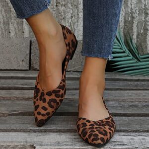 Ladies Fashion Leopard Print Suede Pointed Shallow Comfortable Flat Casual Shoes Ladies Dress Sandals Shoes (Brown, 8.5)