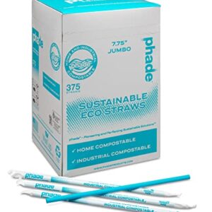 phade Eco-Friendly Sustainable Marine Biodegradable Compostable 7.75" Jumbo Straws, Individually Wrapped, 1 Pack - 375 Count