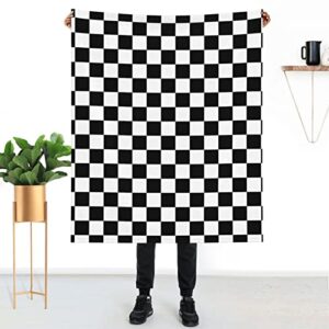 black white race checkered flag throw blanket, ultra soft microplush bed blanket, all season microfiber fleece throw for bed chair sofa couch bedroom 60"x50"