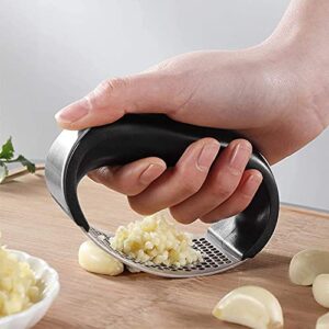 Garlic Press Rocker, Stainless Steel Garlic Mincer Crusher Professional Kitchen Gadgets Garlic Chopper with Ergonomic Handle, Silicone Garlic Peeler