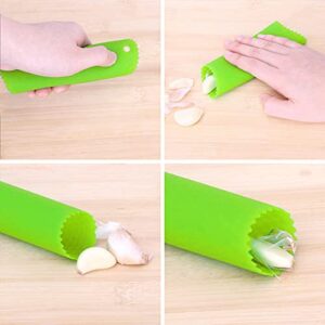 Garlic Press Rocker, Stainless Steel Garlic Mincer Crusher Professional Kitchen Gadgets Garlic Chopper with Ergonomic Handle, Silicone Garlic Peeler