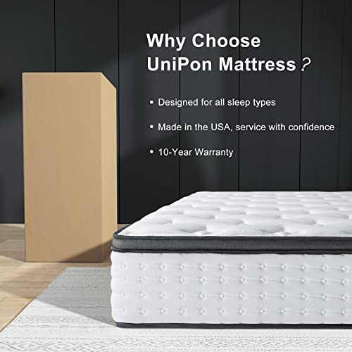 UniPon 14 Inch King Mattress, Gel Foam Mattress Hybrid Mattress, Made in USA, CertiPUR-US Certified, Individually Wrapped Pocket Coils Innerspring Mattress in a Box, 76 * 80 * 14 inch