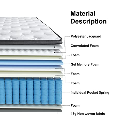 UniPon 14 Inch King Mattress, Gel Foam Mattress Hybrid Mattress, Made in USA, CertiPUR-US Certified, Individually Wrapped Pocket Coils Innerspring Mattress in a Box, 76 * 80 * 14 inch