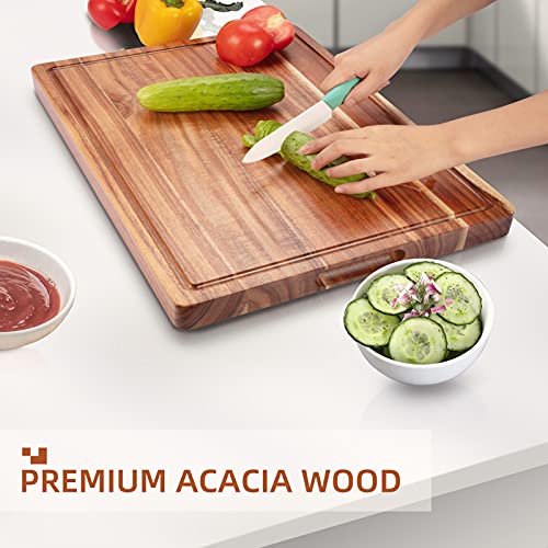 Extra Large Wood Cutting Boards for Kitchen 24 x 18 Inch, Large Wooden Cutting Board with Juice Groove, Thick Acacia Wood Cutting Board, Butcher Block Cutting Board for Meat and Veggies