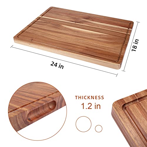 Extra Large Wood Cutting Boards for Kitchen 24 x 18 Inch, Large Wooden Cutting Board with Juice Groove, Thick Acacia Wood Cutting Board, Butcher Block Cutting Board for Meat and Veggies