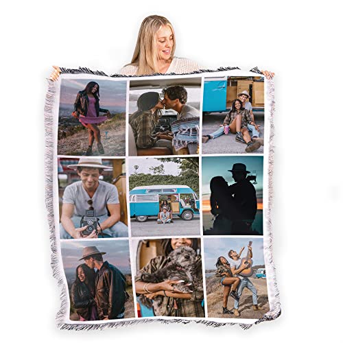 FrameStory Custom Blanket Photos and Text, Fully Customizable with Your Pictures and Message, Soft Cotton Poly Blend Woven Throw, 50" x 60"