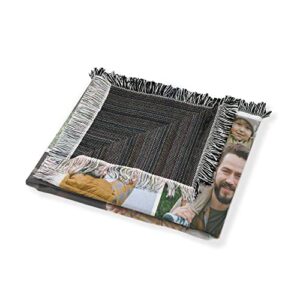 FrameStory Custom Blanket Photos and Text, Fully Customizable with Your Pictures and Message, Soft Cotton Poly Blend Woven Throw, 50" x 60"