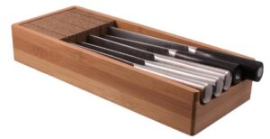 knifedock - in-drawer kitchen knife storage - the cork composite material never dulls your blades. great gift for any chef! enables you to easily store and identify your knives at a glance.