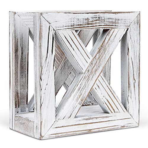 PUERSI Farmhouse Wooden Napkin Holder for Tables, Rustic Kitchen Decor for Counter, Ideal Napkin Dispenser for Dining Counter tops (White)