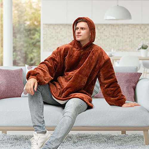 rericonq Blanket Hoodie, Oversize Hoodie Blanket Wearable For Women Man Teens,Warm Fleece Sweatshirt With Giant Pocket Thick Flannel Blanket Hooded