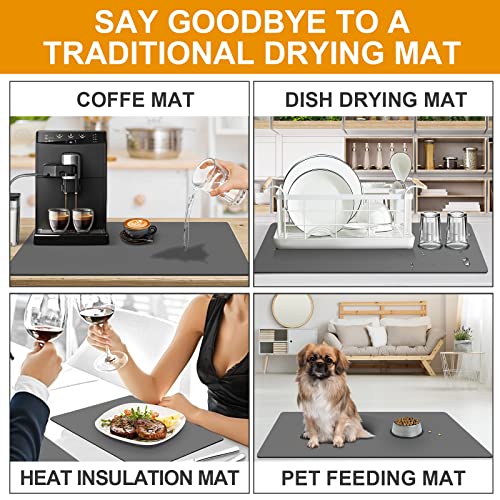 Dish Drying Mats for Kitchen Counter Coffee Mat Under Sink Mats for Kitchen Waterproof Dish Mat Drying Kitchen Mat Bar Mats for Countertop Coffee Bar Accessories (Deep Gray, 12"*19")