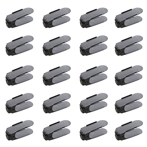 Haokaini Shoe Slots Space Saver 20 Pack Adjustable Double Deck Shoe Stacker Shoe Slots Organizer Deck Shoe Rack Holder for Shoes Storage Closet Organization