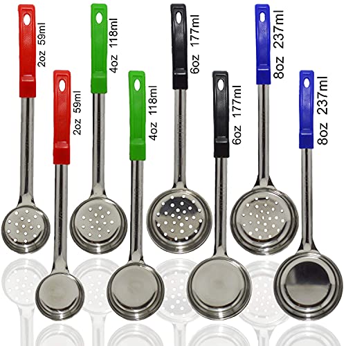 Portion Control Serving Spoons, Set of 8 For, Weight Loss Bariatric Diet, Gastric Sleeve, Bariatric Surgery Must Haves, Serving Utensils, 4 Solid and 4 Perforated 2 oz, 4 oz, 6 oz and 8 oz