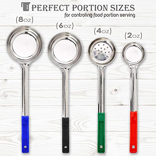 Portion Control Serving Spoons, Set of 8 For, Weight Loss Bariatric Diet, Gastric Sleeve, Bariatric Surgery Must Haves, Serving Utensils, 4 Solid and 4 Perforated 2 oz, 4 oz, 6 oz and 8 oz