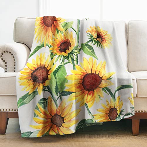 Levens Sunflower Blanket Gifts for Women Girls Mom Decor for Home Bedroom Living Room Office Dorm, Soft Fluffy Lightweight Throw Blankets White 50"x60"