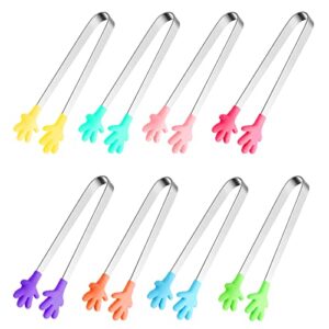 8pcs silicone mini tongs, 5inch hand shape food tongs, colourful small kids tongs for serving food, ice cube, fruits, sugar, barbecue by sunenlyst (palm sharp)