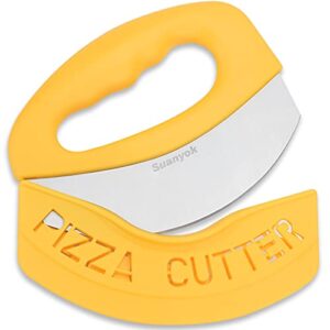 suanyok premium pizza cutter food chopper-super sharp blade stainless steel pizza cutter rocker slicer with protective sheath multi function pizza knife kitchen tools,dishwasher safe