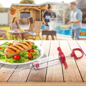 Meat Injector, Plastic Marinade Turkey Injector Syringe with Screw-on Meat Needle for Smoker BBQ Grill, 1-oz, Red, Recipe E-Book (Download PDF)